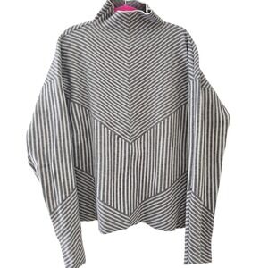 Cynthia Rowley Womens Grey White Chevron Stripe Mock Neck Boxy Sweater Size‎ M